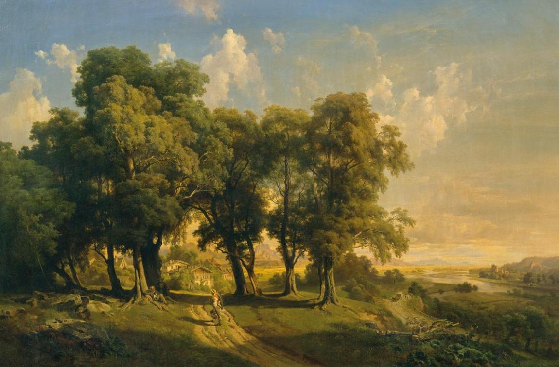 Anton Hansch, Unter den Linden (Abendlandschaft), 1858, Öl auf Leinwand, 127 x 189 cm, Belveder…