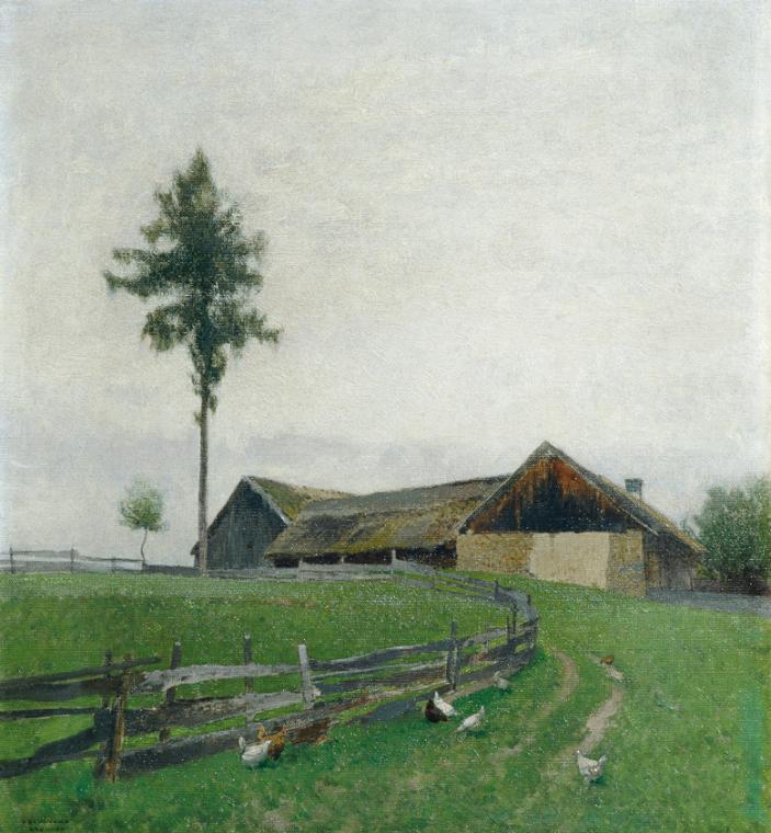 Ferdinand Brunner, Bauernhof bei Zwettl, um 1899, Öl auf Leinwand, 43,5 x 39,5 cm, Belvedere, W…