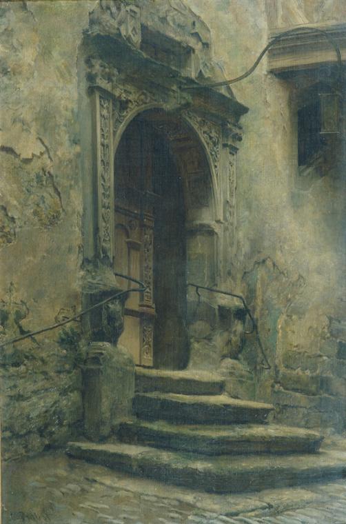 Carl Probst, Rathaus in Rothenburg, Öl auf Leinwand auf Holz, 63,5 x 42,5 cm, Belvedere, Wien, …
