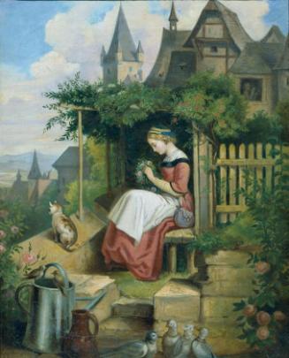 Joseph Hasslwander, Mädchen im Hausgarten, Öl auf Papier auf Leinwand, 39 x 31 cm, Belvedere, W…