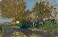 Alfred Zoff, Dorfstraße mit Gehöft unter Bäumen, Öl auf Leinwand, 27,5 x 41 cm, Belvedere, Wien…