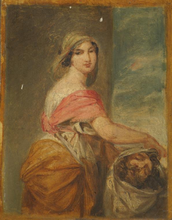 Joseph Hasslwander, Judith mit dem Haupt des Holofernes, Öl auf Papier auf Leinwand, 18 x 14,5 …