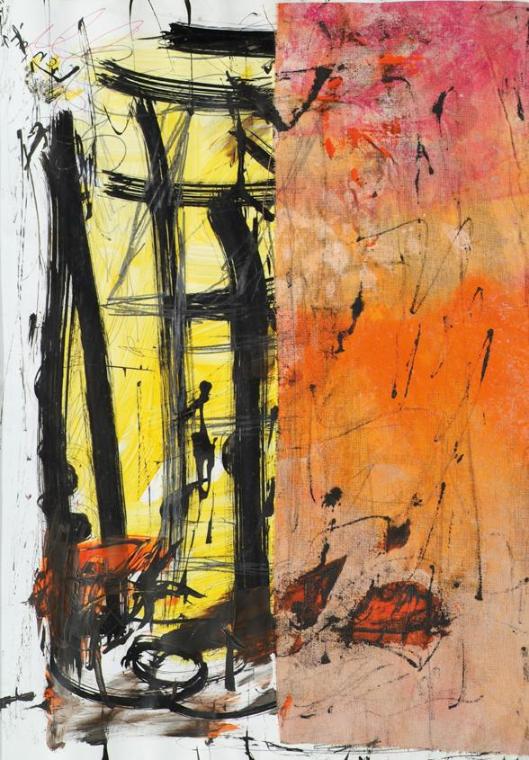 Cécile Nordegg, Entwurf einer Stofffahne, 2004, Mischtechnik auf Papier auf Leinwand, 42 × 29,5…