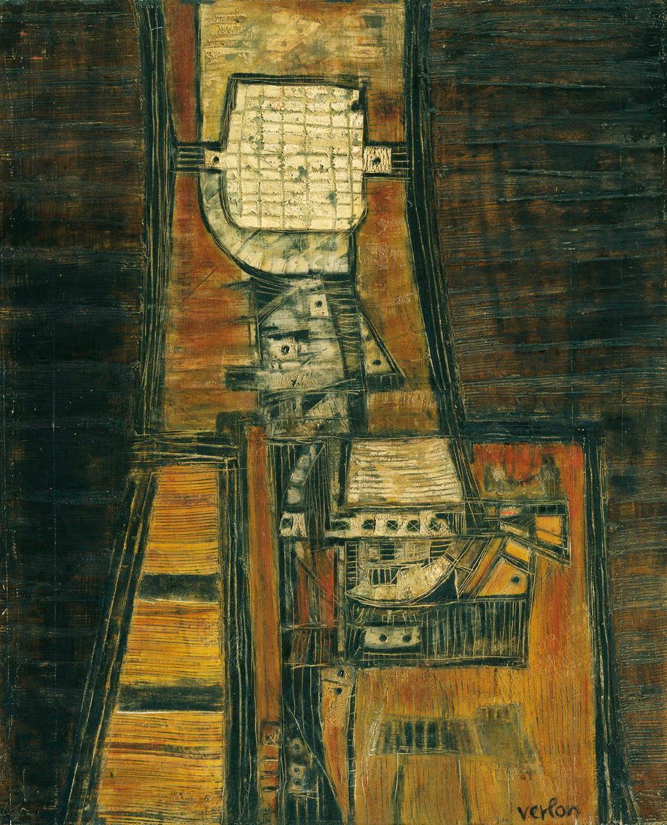 André Verlon, Situation Humaine XY, 1967, Mischtechnik auf Leinwand, 100,5 x 82 cm, Leihgabe de ...