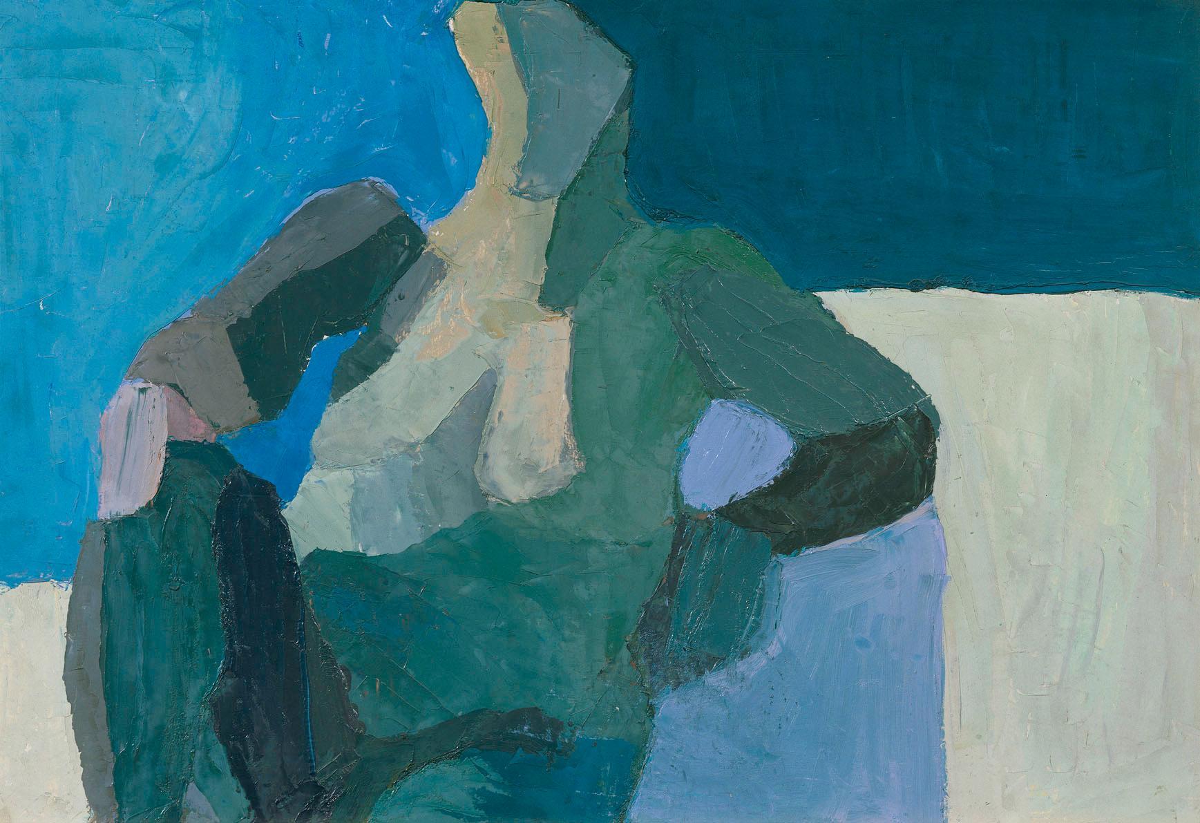 Maria Lassnig, Figur, 1955, Öl auf Hartfaserplatte, 56,5 x 81,5 cm, Artothek des Bundes, Dauerl ...