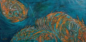 André Verlon, Bewegung und Hindernis, 1960er-Jahre, Öl auf Leinwand, 97,5 x 195 cm, Leihgabe de…