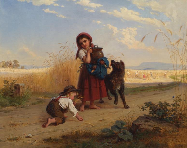 Bernhard Reinhold, Kinder auf dem Weg zum Erntefeld, Öl auf Leinwand, 82 x 103 cm, Belvedere, W…