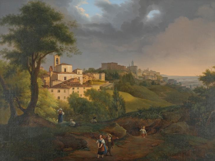 Francesco Trecourt, Ansicht des Borgo, Canale in Bergamo, um 1820, Öl auf Leinwand, 86 × 96 cm,…
