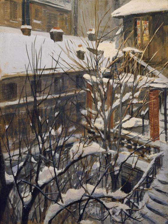 Josef Engelhart, Blick aus meinem Fenster, 1892, Tempera auf Papier auf Karton, 65 x 50 cm, Bel…