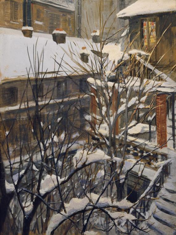 Josef Engelhart, Blick aus meinem Fenster, 1892, Tempera auf Papier auf Karton, 65 x 50 cm, Bel ...