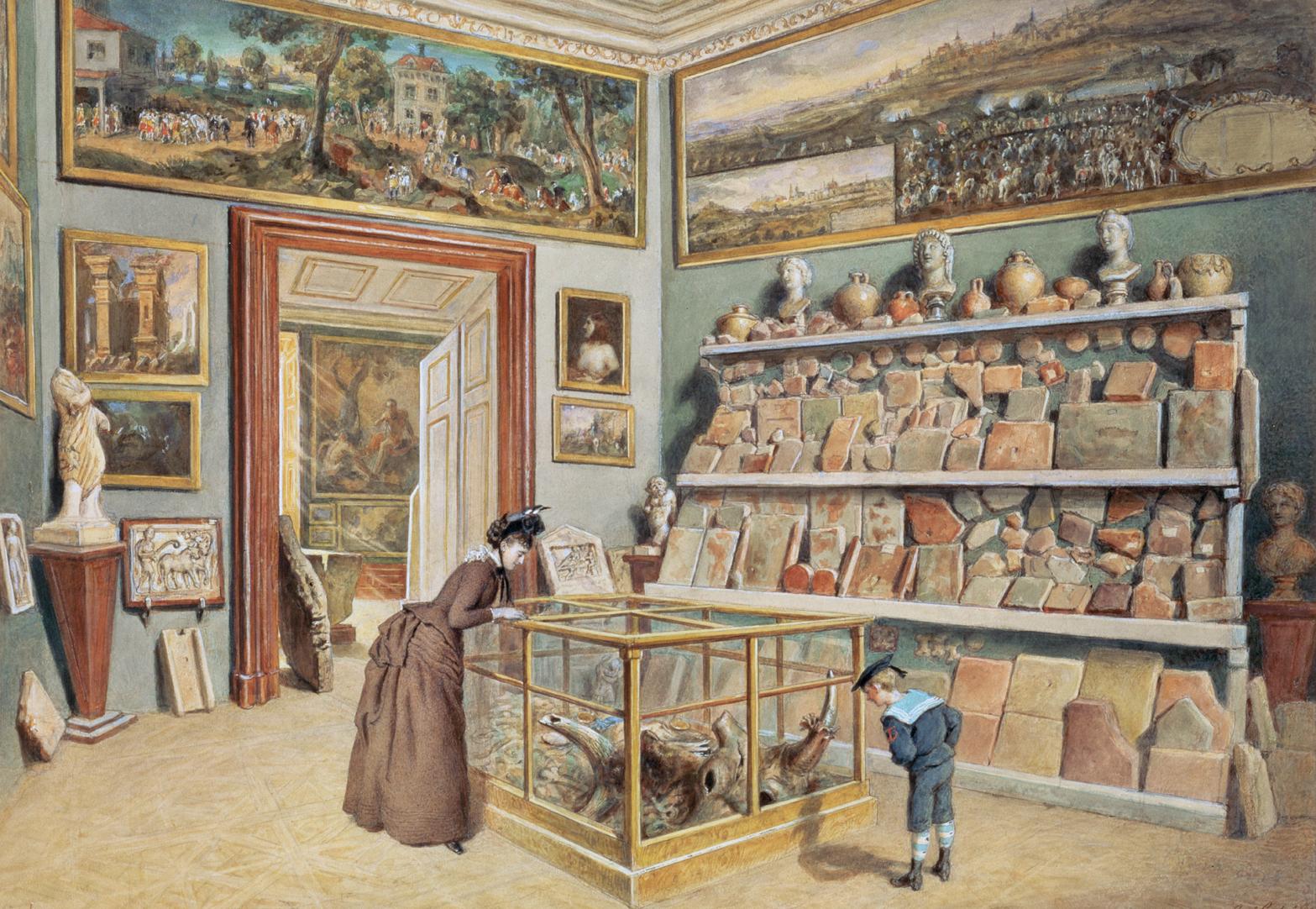 Carl Goebel d. J., Das Apsiszimmer mit den römischen Ziegeln, 1889, Aquarell auf Papier, 48 x 6 ...