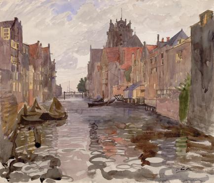 Oskar Laske, Kanal in Dordrecht, 1912, Aquarell, Bleistift auf Karton, 39,4 x 45,7 cm, Belveder…