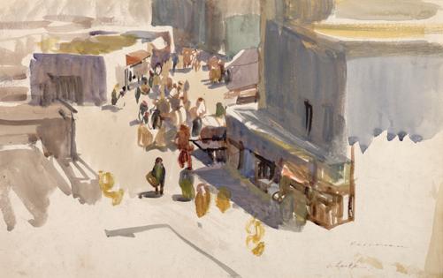 Oskar Laske, Kairouan, 1913, Aquarell, Bleistift, Deckfarben auf Papier, 33,3 x 51 cm, Belveder…