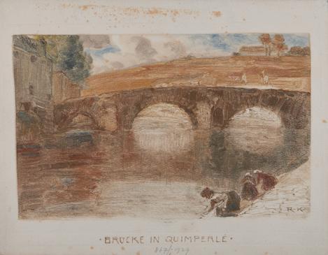 Rudolf Konopa, Brücke in Quimperlé I., 1906, Monotypie, 16 x 25 cm, Belvedere, Wien, Inv.-Nr. 8…