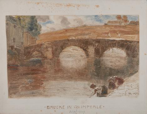 Rudolf Konopa, Brücke in Quimperlé I., 1906, Monotypie, 16 x 25 cm, Belvedere, Wien, Inv.-Nr. 8 ...