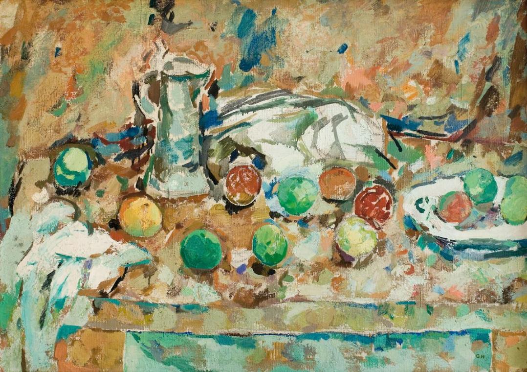 Gustav Hessing, Stillleben mit Krug und Äpfeln, 1946, Öl auf Leinwand, 78 x 110 cm, Belvedere, …