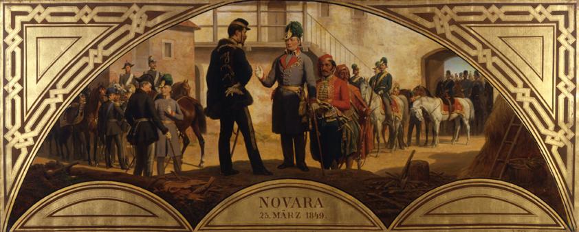 Karl von Blaas, Episode nach der Schlacht bei Novara 1849, 1871, Öl auf Leinwand, 66 x 163 cm, …