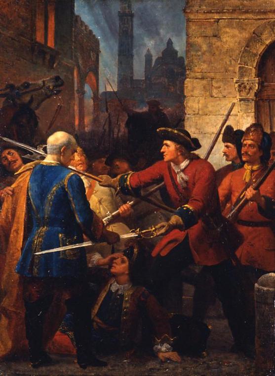 Karl von Blaas, Der Überfall von Cremona 1702, um 1865, Öl auf Leinwand, 66,7 x 49,8 cm, Belved…