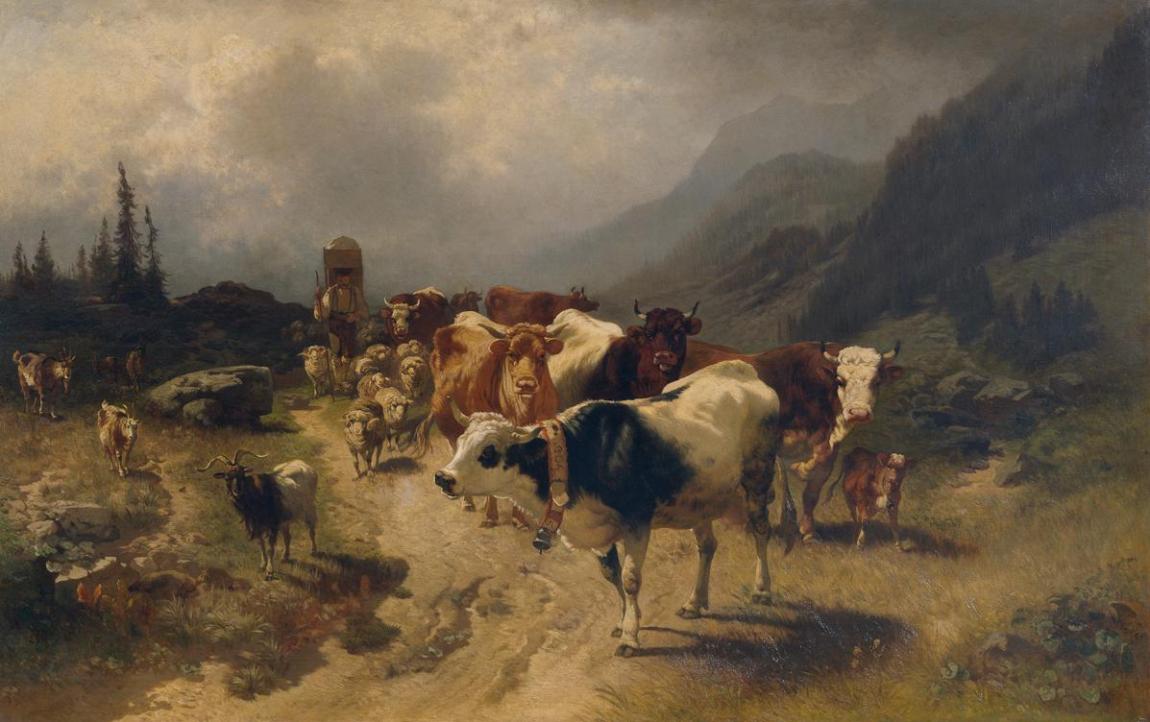 Conrad Bühlmayer, Viehabtrieb, 1870, Öl auf Leinwand, 101 x 158 cm, Belvedere, Wien, Inv.-Nr. 2…