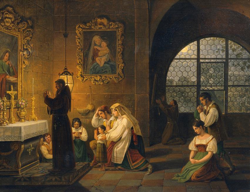 Johann Nepomuk Schödlberger, Das Innere einer italienischen Kirche, 1830, Öl auf Leinwand, 51,5…