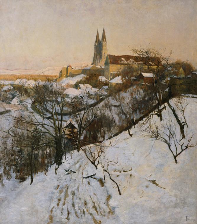 Max von Poosch-Gablenz, Winterabend (Klosterneuburg), 1907, Öl auf Leinwand, 149 x 131 cm, Belv…
