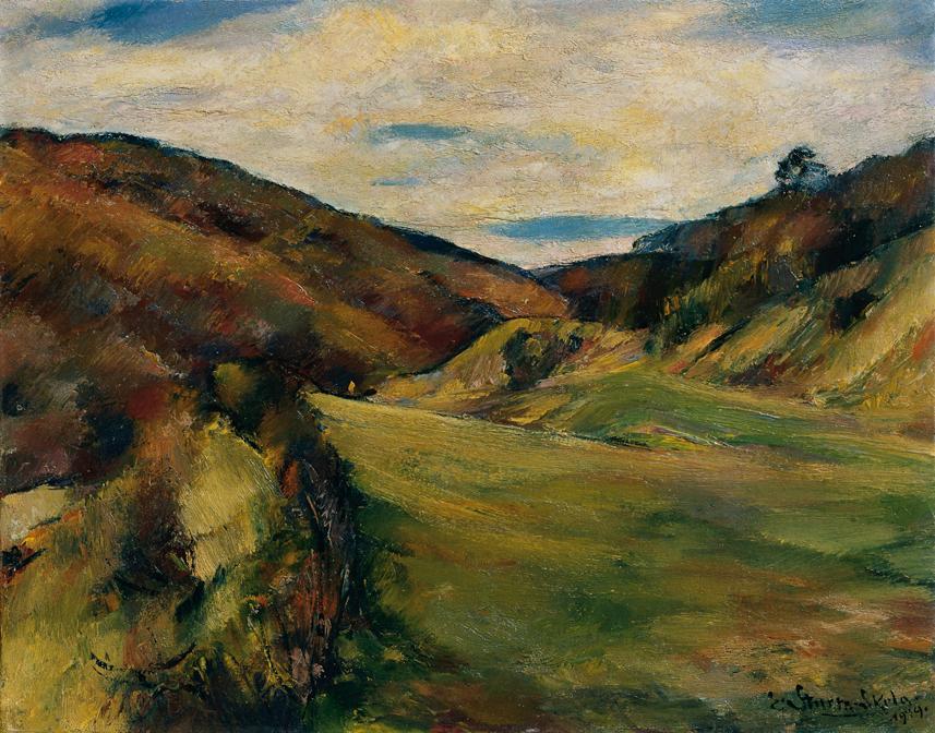 Egge Sturm-Skrla, Wiese am Dreimarkstein in Sievering, 1919, Öl auf Leinwand, 49,5 x 63 cm, Bel ...