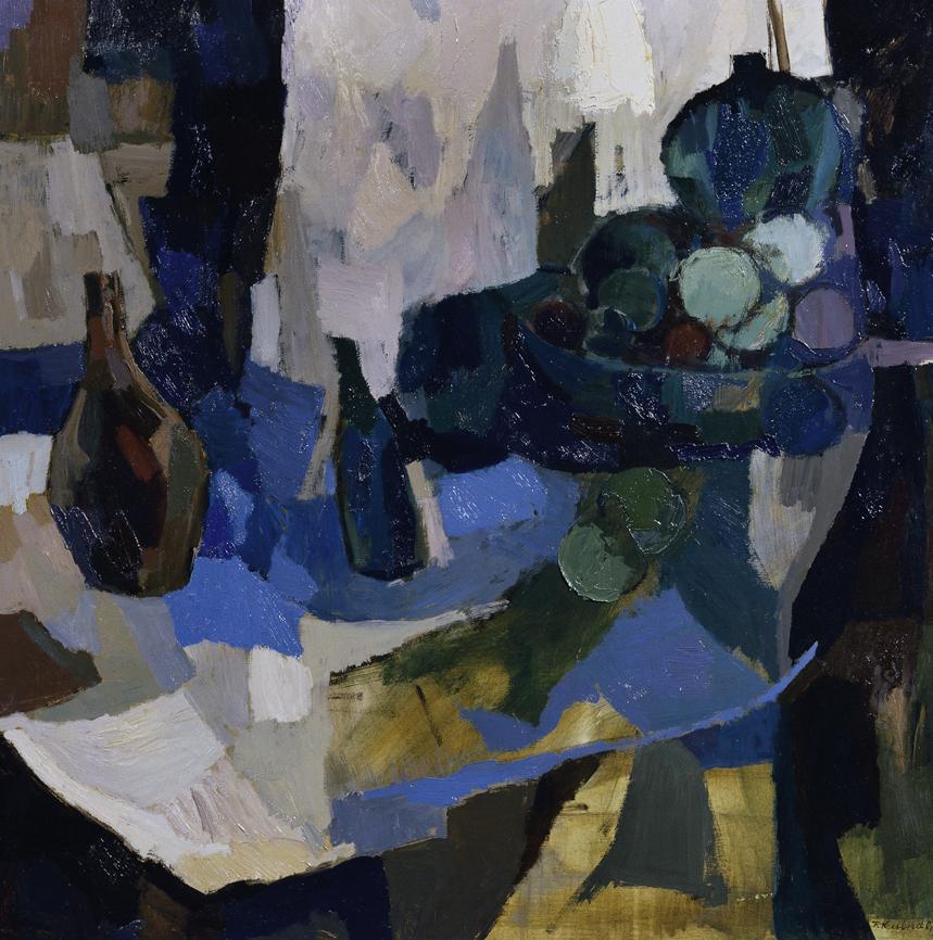 Franz Kaindl, Stilleben mit Flasche, 1982, Öl auf Pressspanplatte, 80 x 80 cm, Artothek des Bun…