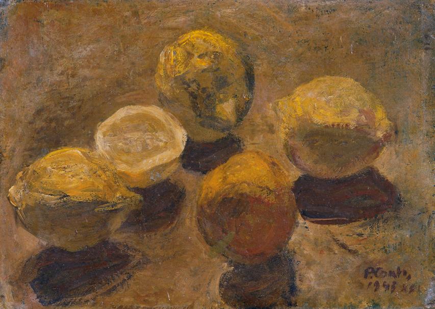 Umberto Primo Conti, Stillleben mit Zitronen, 1943, Öl auf Leinwand, 24,5 x 34,5 cm, Belvedere,…