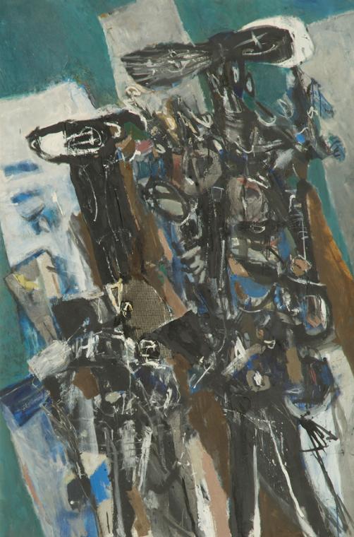 Heinz Klima, Frauen mit Hut, 1965, Öl, Collage auf Leinwand, 203 x 136 cm, Belvedere, Wien, Inv…