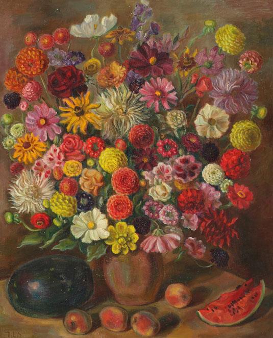 Irma Lang-Scheer, Großer Herbstblumenstrauß, 1953, Öl auf Leinwand, 100 x 81,5 cm, Belvedere, W…
