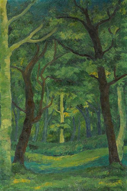 Johannes Fischer, Waldlandschaft (Lainzer Tiergarten), 1949, Öl auf Leinwand, ungerahmt: 120 × …