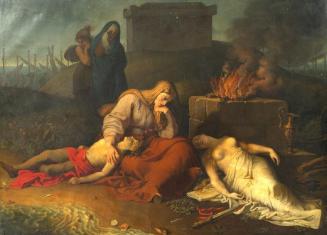 Karl Russ, Hecabe mit den Leichnamen ihrer Kinder Polyxena und Polydoros am Grab des Achill, 18…