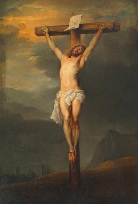 Unbekannter Künstler, Kopie nach Anthonis van Dyck, Christus am Kreuz, Öl auf Leinwand, 140 x 9…