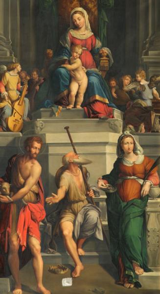 Monogrammist E. D., Ernst Deger (?), Thronende Madonna mit Heiligen, um 1800/1850, Öl auf Leinw…