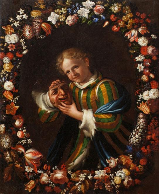 Franz von Margety, Kind mit Larve im Blumenkranz, Öl auf Leinwand, 96 x 79 cm, Belvedere, Wien,…