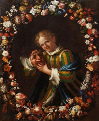 Franz von Margety, Kind mit Larve im Blumenkranz, Öl auf Leinwand, 96 x 79 cm, Belvedere, Wien,…