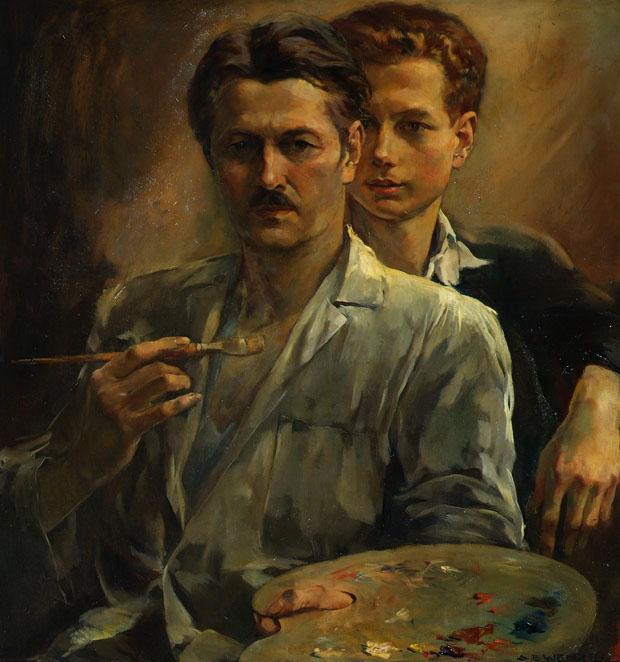 August Eduard Wenzel, Selbstbildnis mit Sohn, vor 1935, Öl auf Leinwand, 80 x 76 cm, Belvedere,…