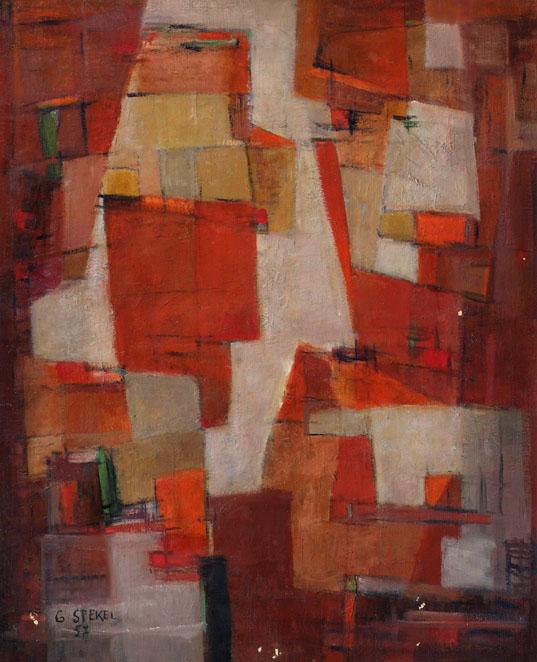 Gertrud Stekel, Komposition, 1957, Öl auf Leinwand, 100 x 81 cm, Belvedere, Wien, Inv.-Nr. 6584