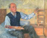 Walther Gamerith, Selbstporträt mit Palette und Pinsel, um 1930, Öl auf Leinwand, 112 × 138 × 2…