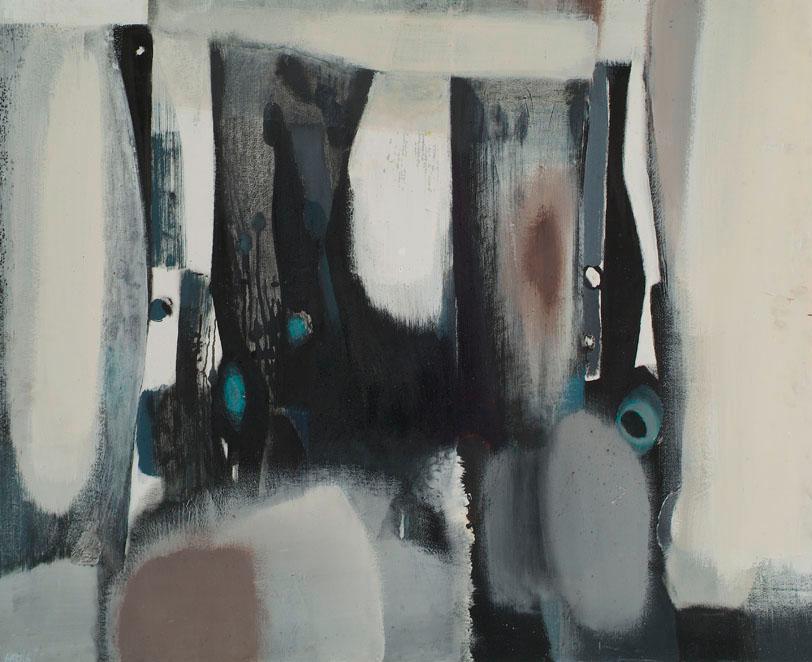 Jorg Hartig, Der Raum, undatiert, Öl auf Hartfaserplatte, 102 × 122 cm, Leihgabe der Artothek d…