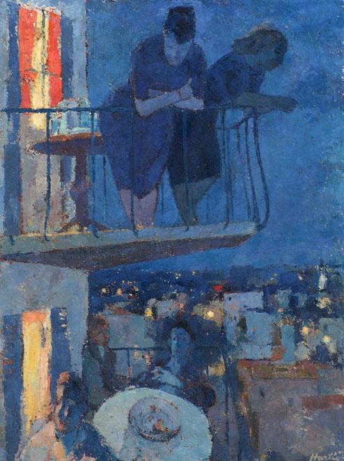 Fred Hartig, Die Balkone, undatiert, Öl auf Leinwand, 84,5 x 64 cm, Artothek des Bundes, Dauerl…