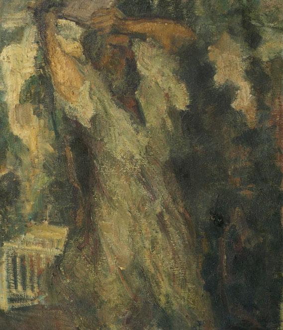 Matthias May, Moses zerbricht die Gesetzestafeln, um 1923, Öl auf Leinwand, 80 × 68,5 cm, Belve…