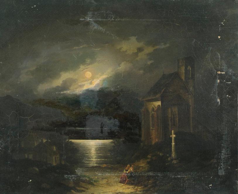 Francesco Milani, Mondlandschaft mit See, Öl auf Leinwand, 78 x 96 cm, Belvedere, Wien, Inv.-Nr…