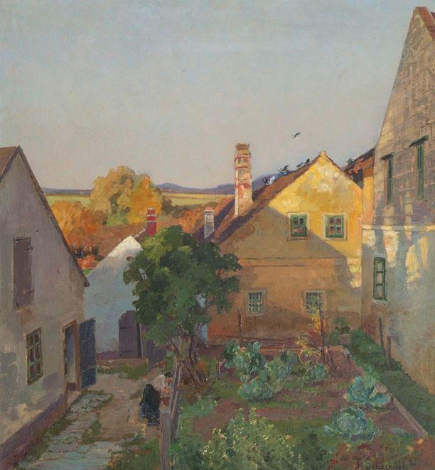 Therese Schachner, In der Abendsonne, vor 1917, Öl auf Karton, 53 x 49 cm, Belvedere, Wien, Inv…