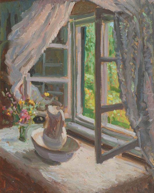 Wilhelm Legler, Fenster mit Waschbecken, Öl auf Karton, 46 x 36 cm, Belvedere, Wien, Inv.-Nr. 5…