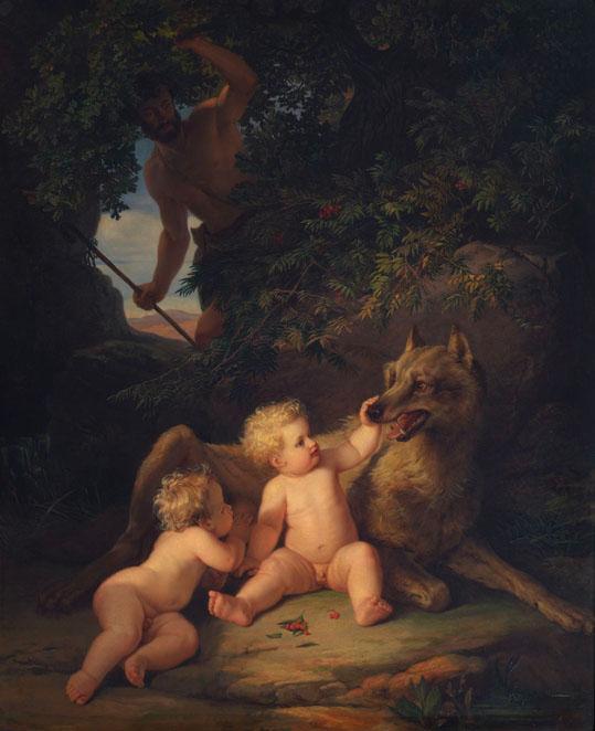 Josef Binder, Landschaft von Josef Selleny, Romulus und Remus, 1850, Öl auf Leinwand, 126 x 103…