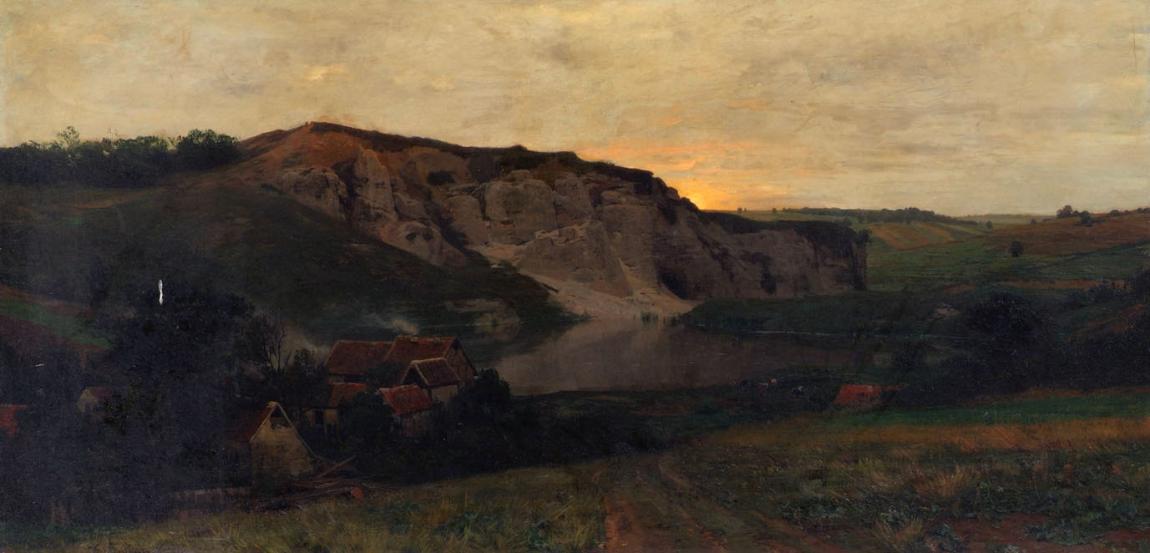 Konrad Ludwig Lessing, Felslandschaft mit Weiher, um 1890/1900, Öl auf Leinwand, 83 x 168,5 cm,…
