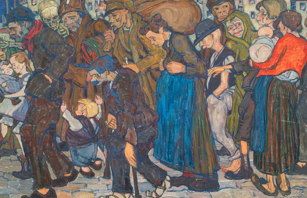 Karl Suschnik, Die Ausgestoßenen, Öl auf Sperrholz, 98,5 x 150 cm, Belvedere, Wien, Inv.-Nr. 62…