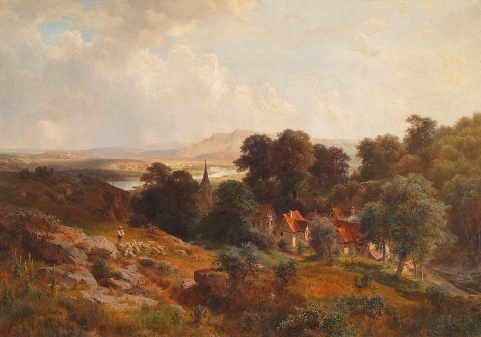 Ludwig Halauska, Sommerlandschaft, 1869, Öl auf Leinwand, 131 x 174 cm, Belvedere, Wien, Inv.-N ...