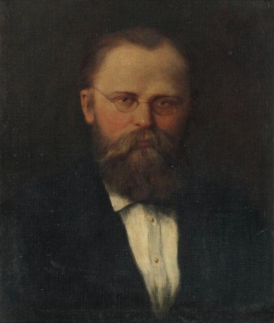 Unbekannter Künstler, Der Gynäkologe Rudolf Chrobak, um 1880, Öl auf Leinwand auf Karton, 55 x …